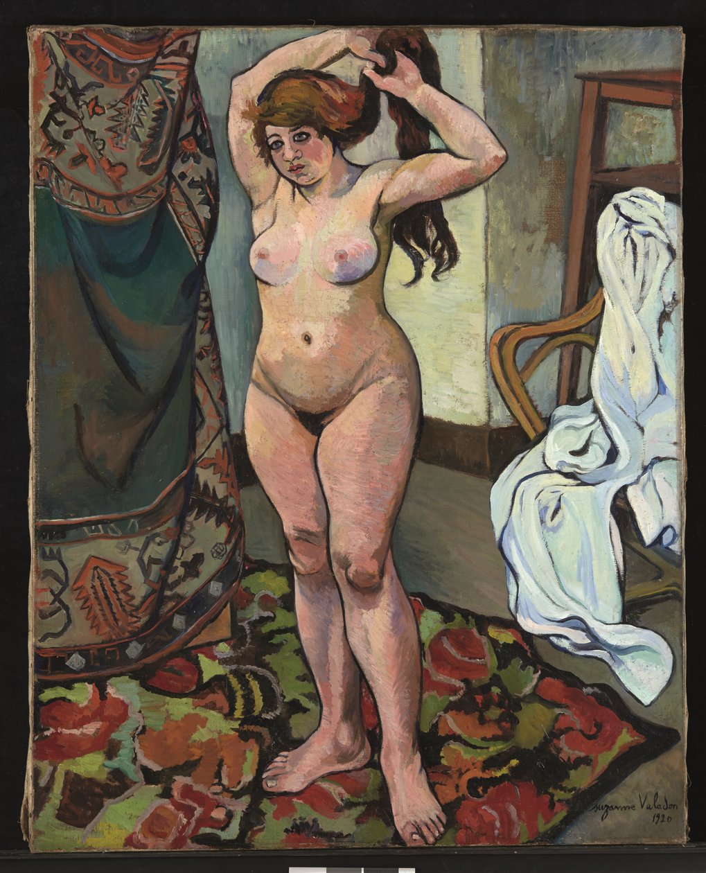 Nøgen Gilberte laver sit hår af Suzanne Valadon
