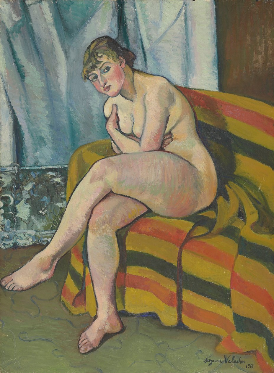 Nøgen siddende på en sofa af Suzanne Valadon