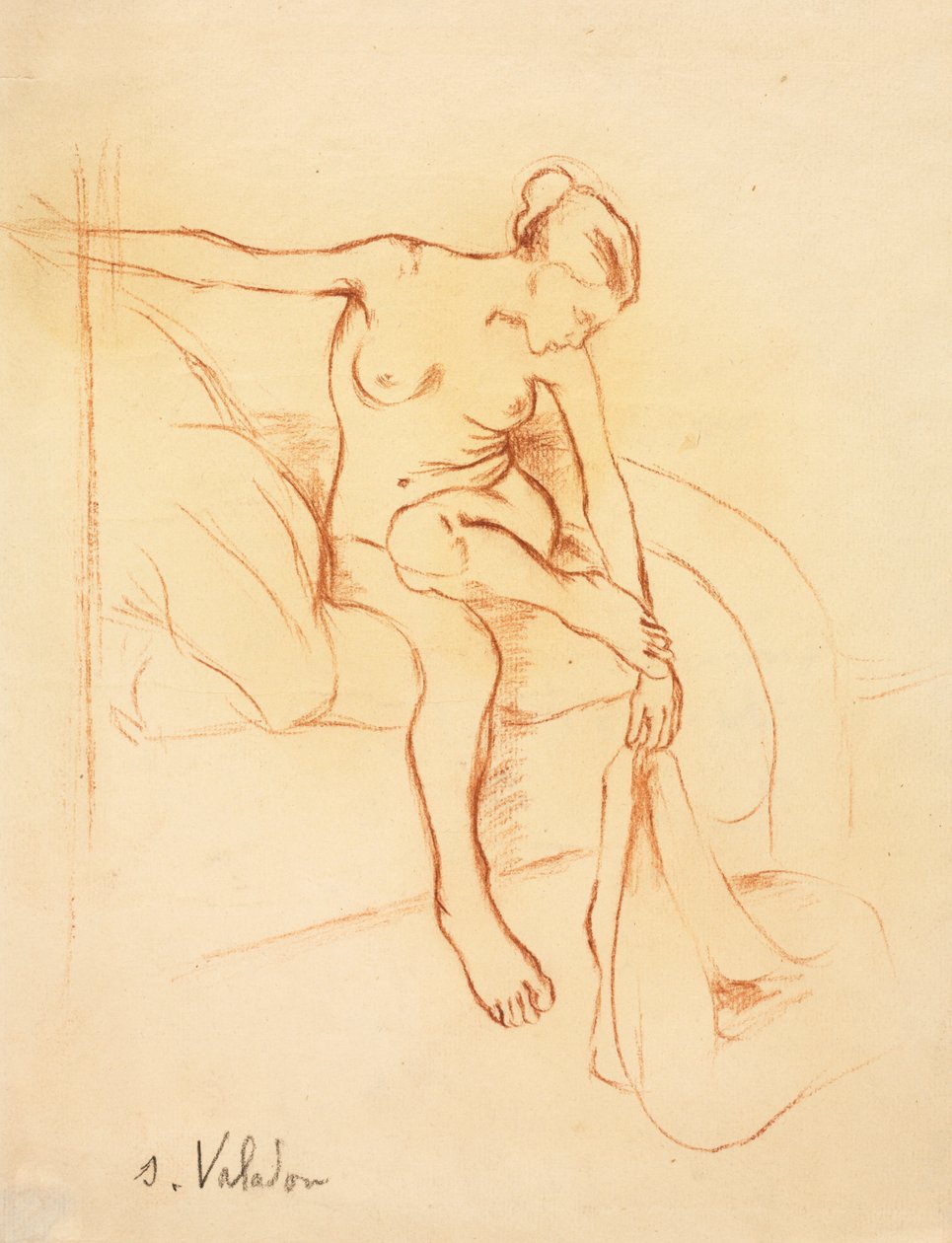Nøgen kvinde sidder på en seng af Suzanne Valadon