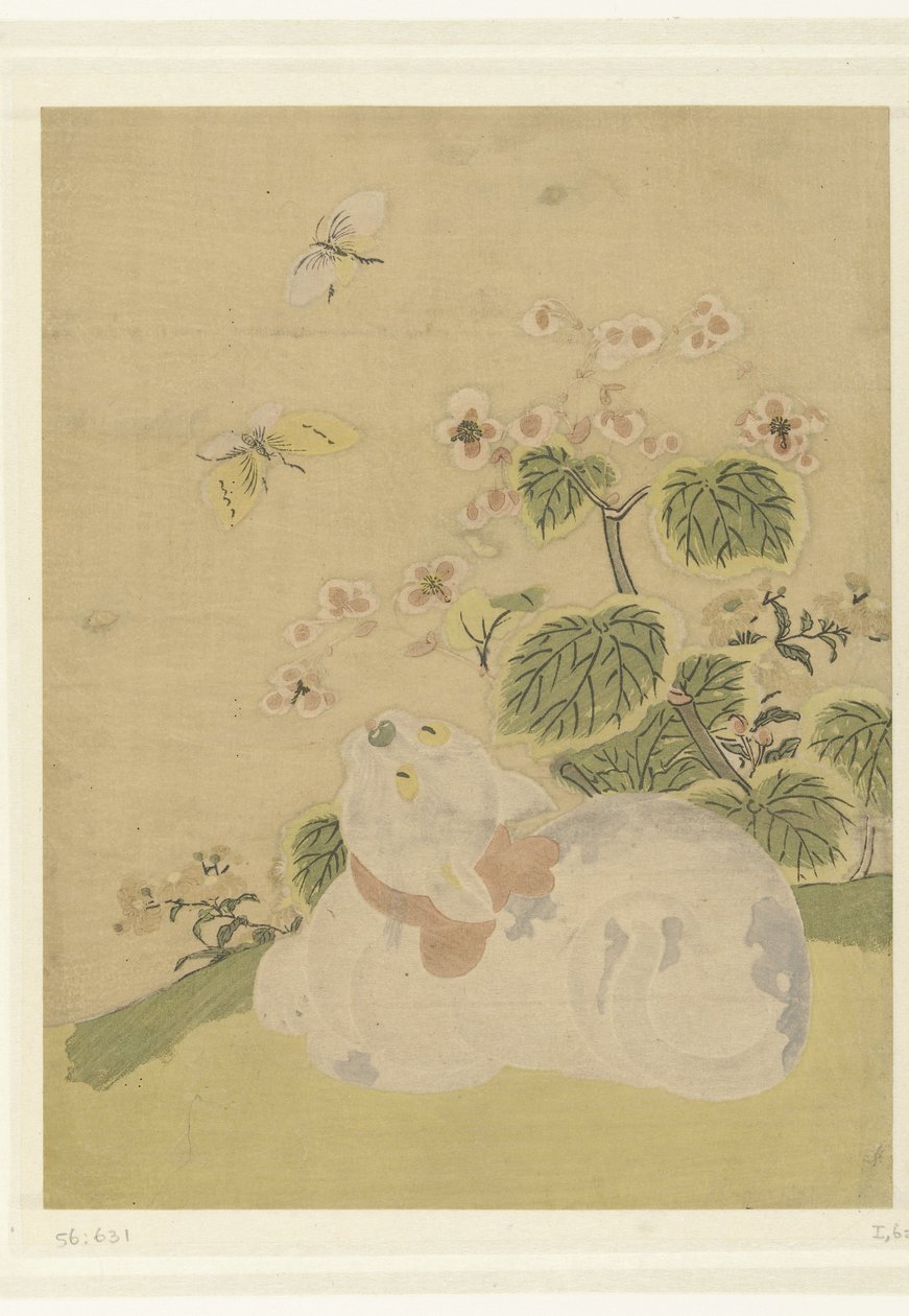 kat og sommerfugle af Suzuki Harunobu (attributed to)