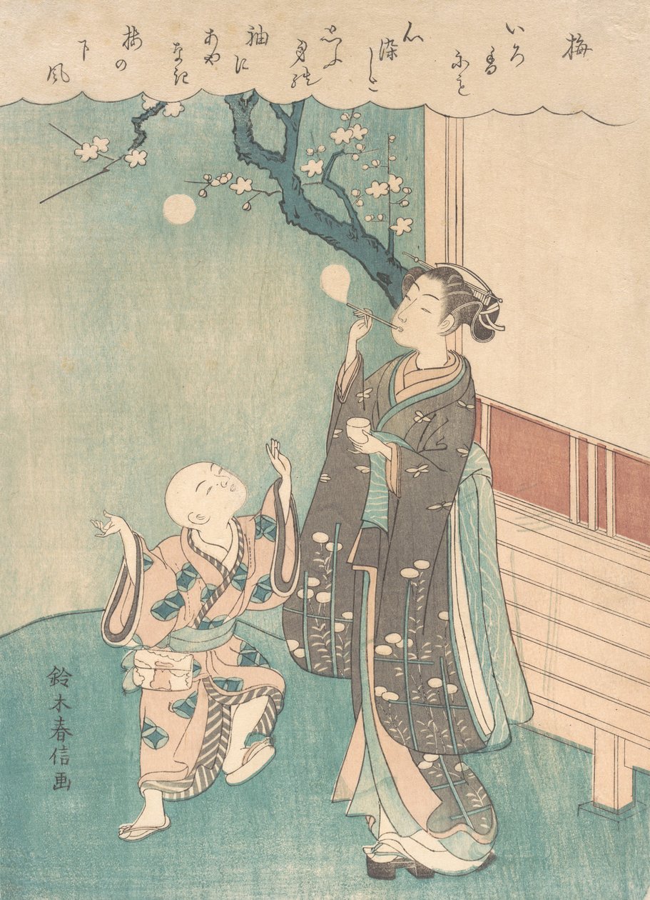 At blæse sæbebobler under blommeblomsten. af Suzuki Harunobu