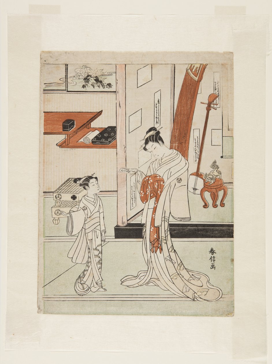 Geisha and Attendant (træblok i farver) af Suzuki Harunobu
