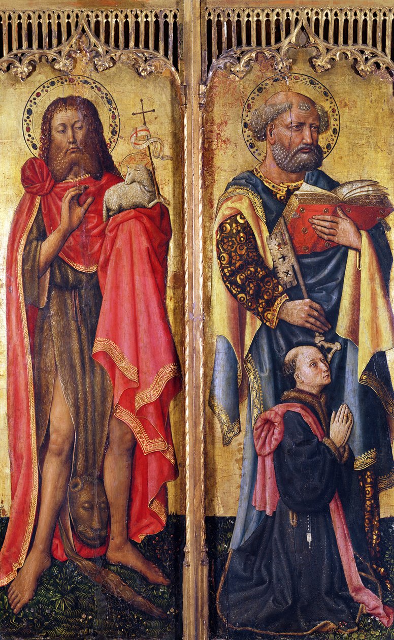 Johannes Døberen og Sankt Peter, fra Pierre Rups altertavle, ca. 1450 af Swiss School