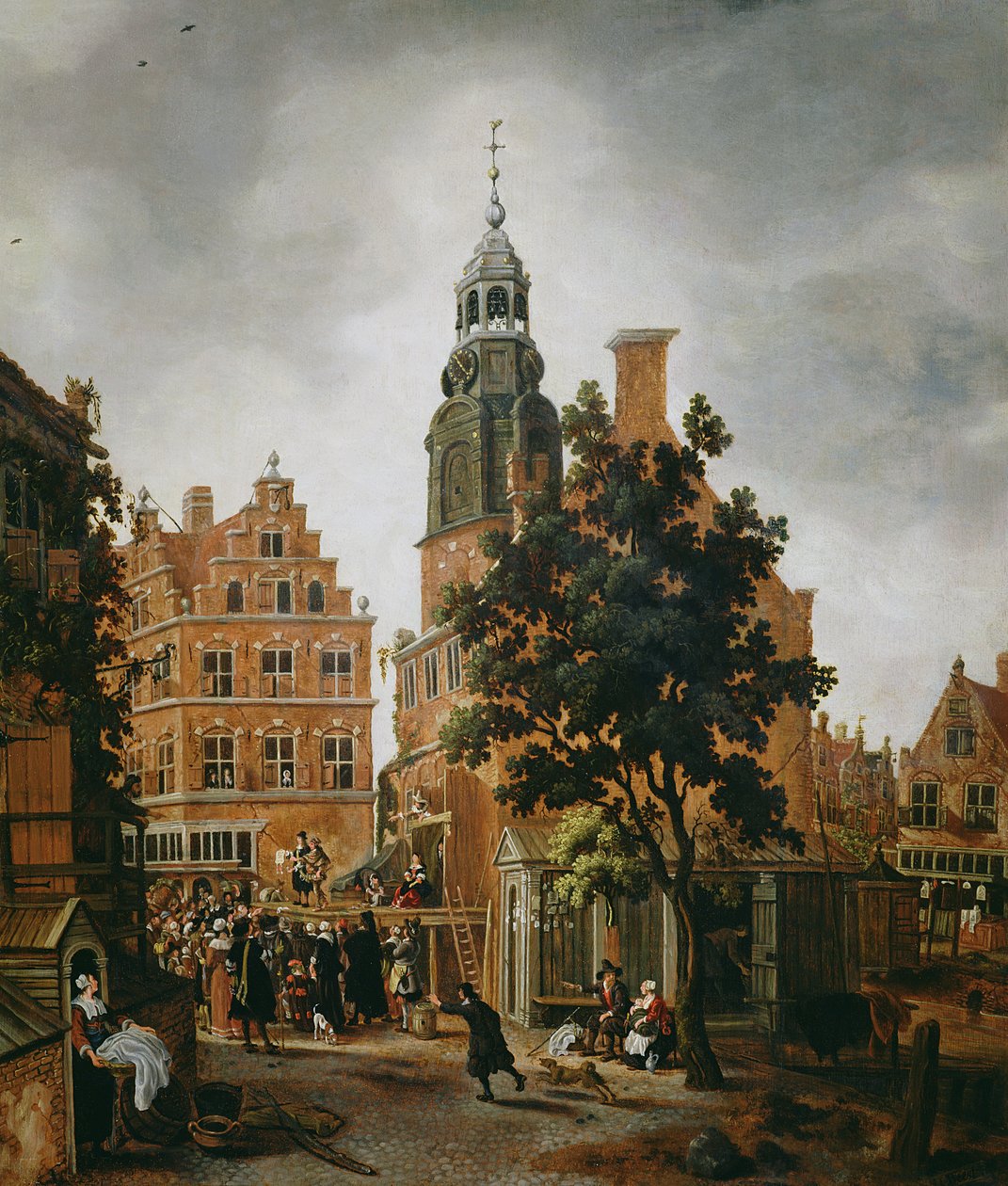 Munt-tårnet med en kvaksalver, der roser sin vare, Amsterdam af Sybrandt van Beest