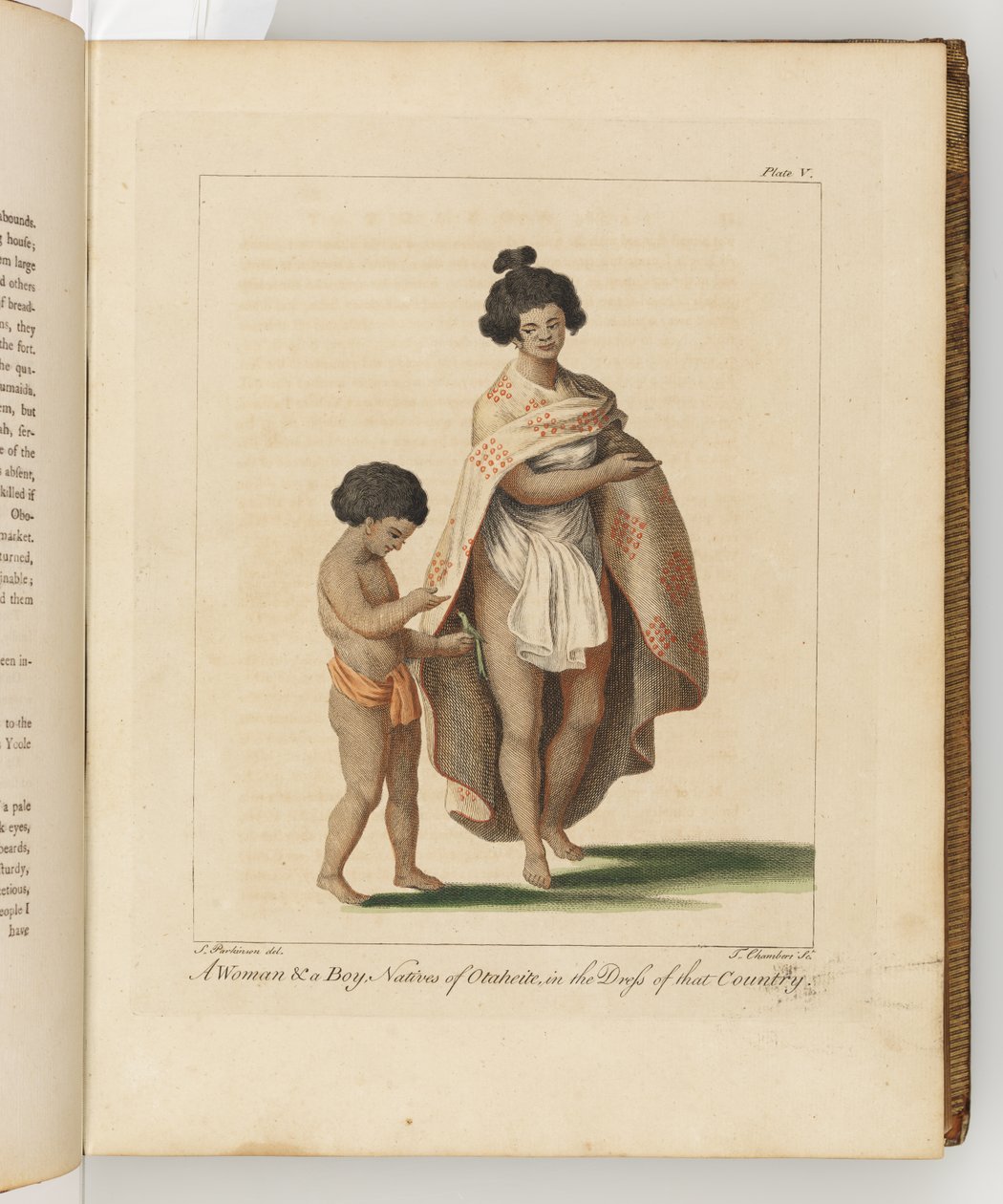 En kvinde og en dreng, indfødte i Otaheite, illustration fra A journal of a voyage to the South Seas: in His Majestys ship, the Endeavour, 1794 (håndkoloreret gravering) af Sydney
