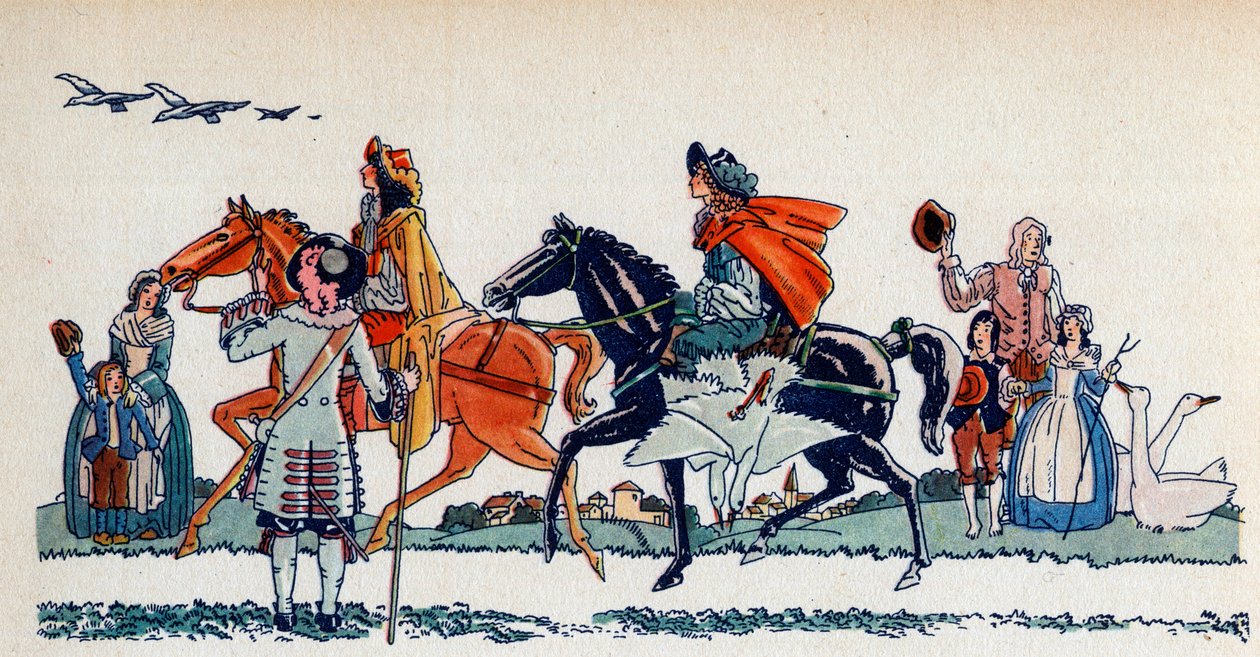 Kong Ludvig XIV er på jagt - Illustration af Sylvain Sauvage (1888-1948) til bogen "Louis XIV" af Frantz Funck-Brentano (1862-1947) fra 1938 OBS! Brug af dette værk kan være underlagt en tredje del af Sylvain Sauvage