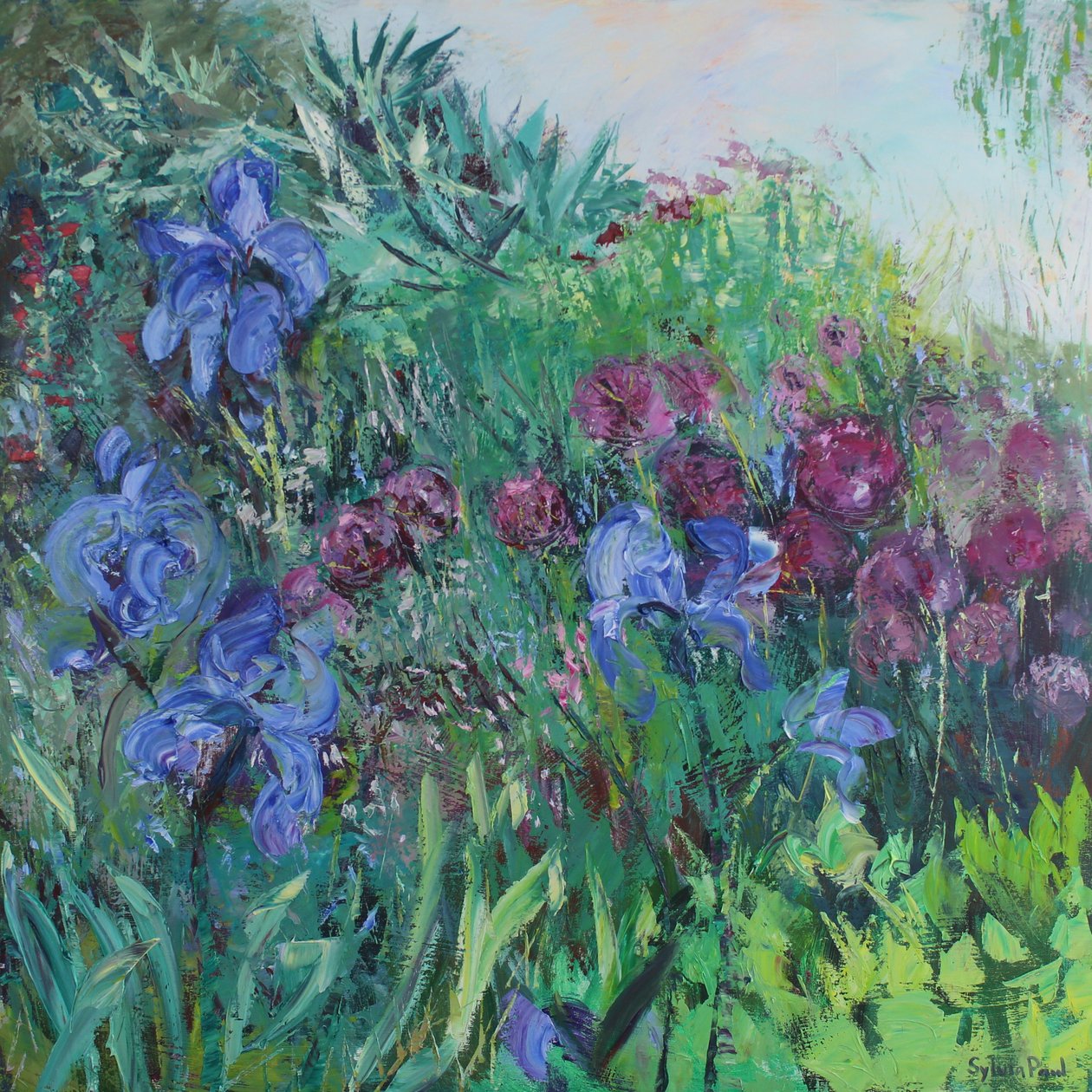 Iris med Allium af Sylvia Paul