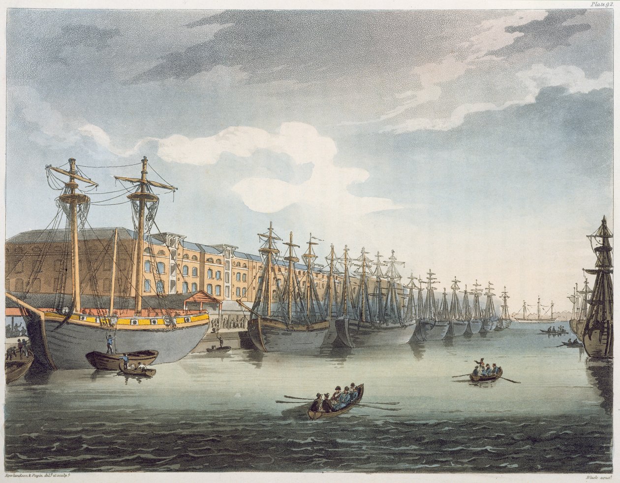 West India Docks, 1809 af Pugin and Rowlandson
