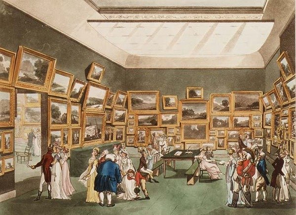 Old Bond Street: Udstilling af akvareltegninger fra Ackermanns Microcosm of London af T. and Pugin Rowlandson