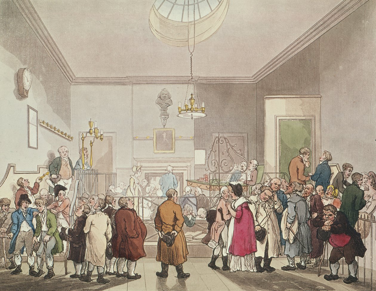 The Betting Post, slutningen af det 18. århundrede (akvatinte) af T. and Pugin Rowlandson