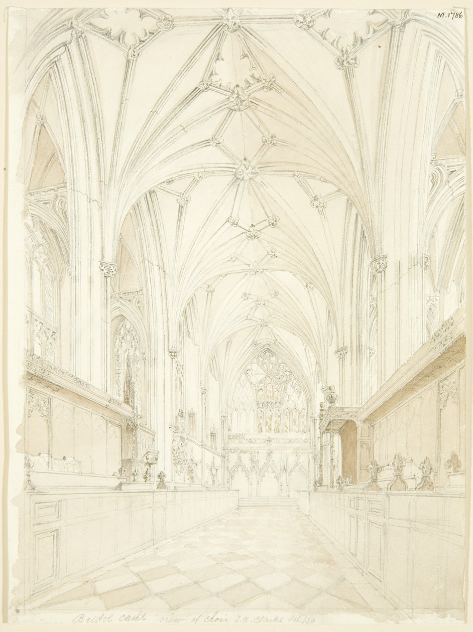 Kor fra Bristol Cathedral ser mod øst af T.H. Clarke