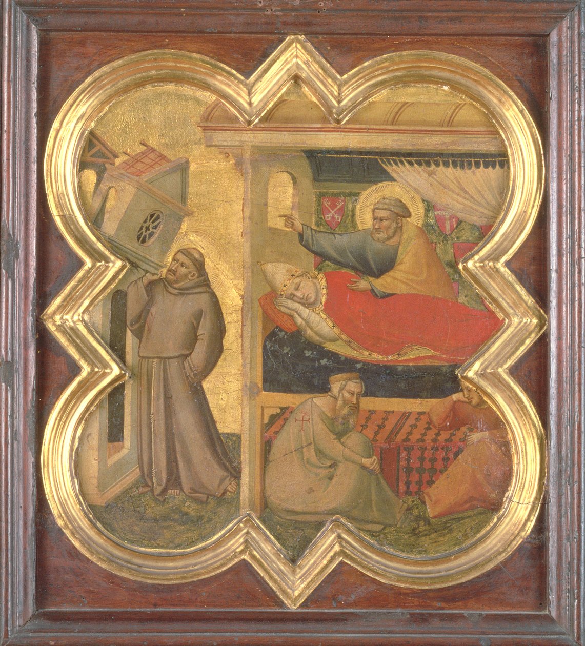 Sankt Frans holder Laterankirken op (tempera på panel) af Taddeo Gaddi