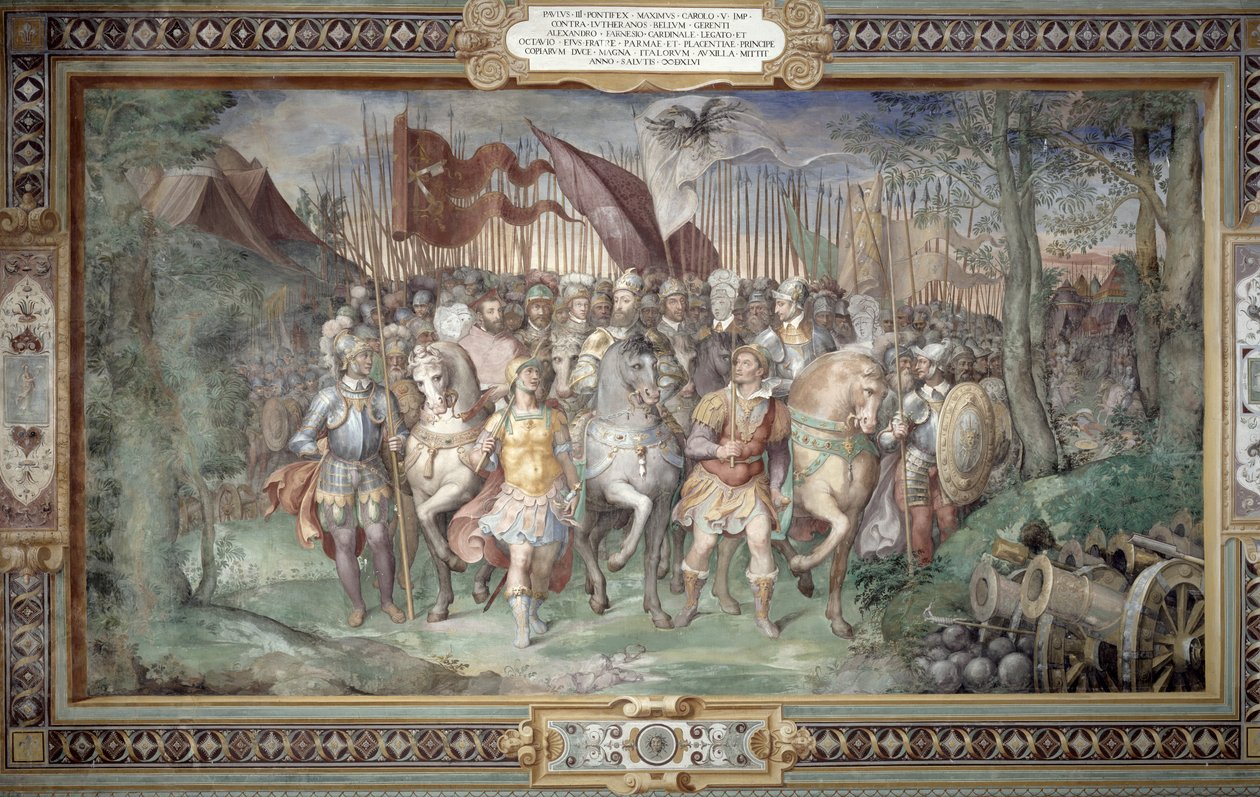 Charles V (1500-58) Alessandro (1546-92) og Ottaviano Farnese i spidsen for hæren mod landgraven Phillip af Hessen i 1546 fra 