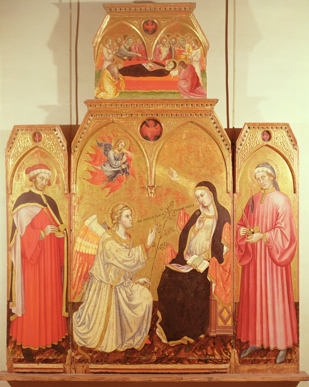 Bebudelsen med St. Cosmas og St. Damian, 1409 (bladguld og tempera på panel) af Taddeo di Bartolo