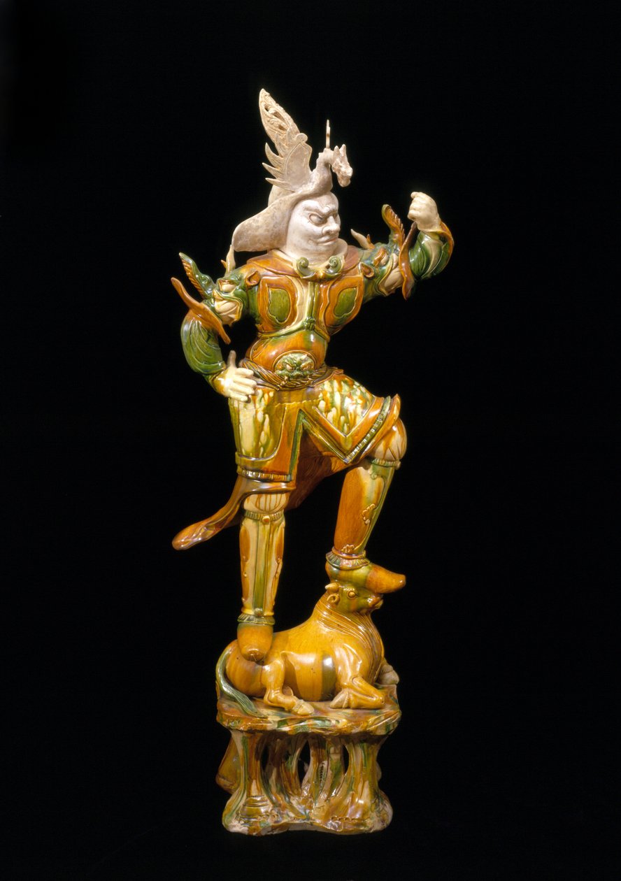 Guardian Figure (Lokapala), 618-906 (lertøj med trefarvet glasur) af Tang Dynasty Chinese School