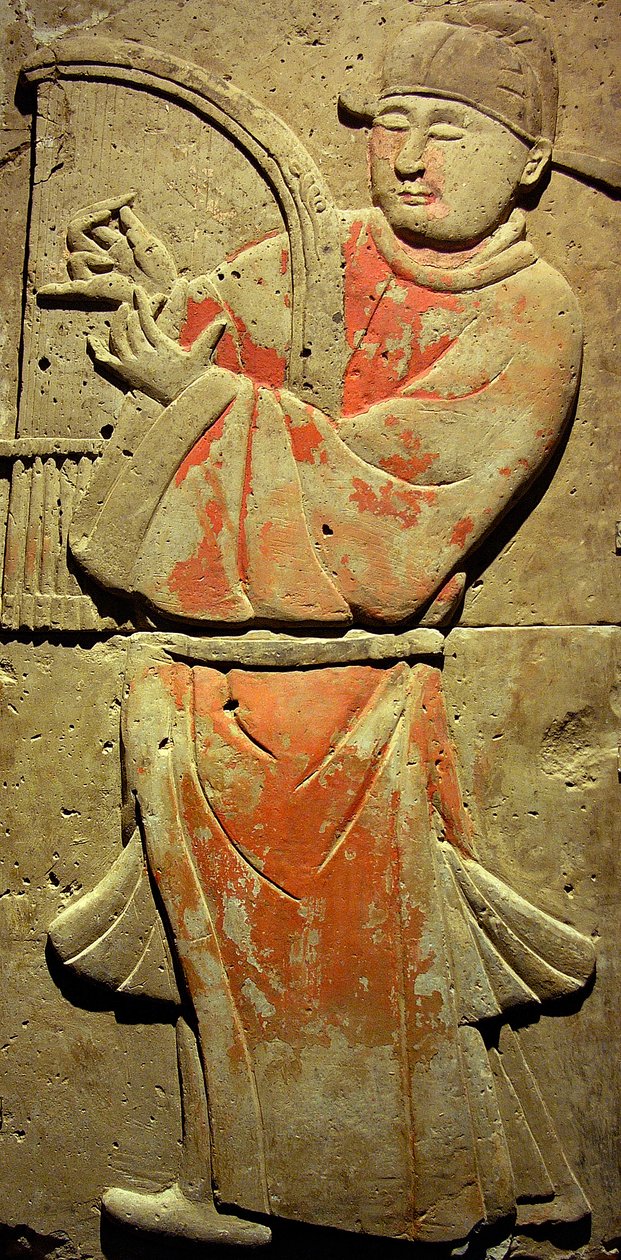 Stel, der forestiller en musiker (terracotta) af Tang Dynasty Chinese School