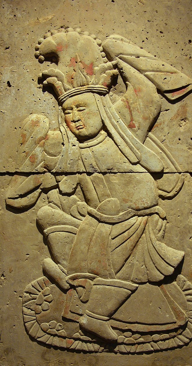Stel, der forestiller en musiker (terracotta) af Tang Dynasty Chinese School