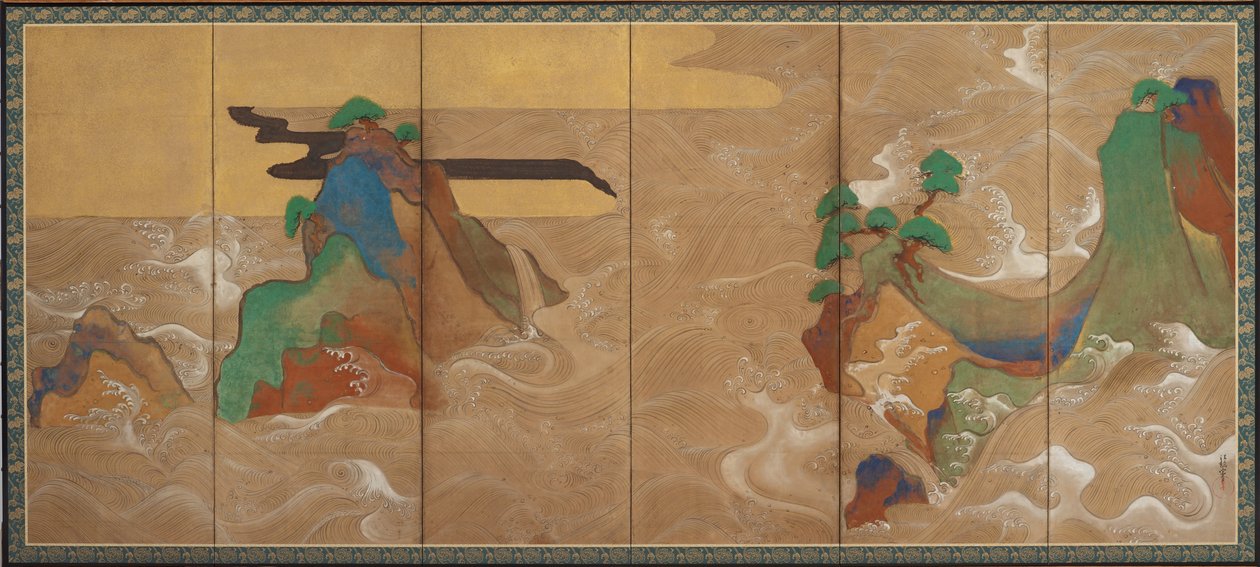 Bølger ved Matsushima, Edo-perioden (blæk, farve, guld og sølv på papir) af Tawaraya Sotatsu