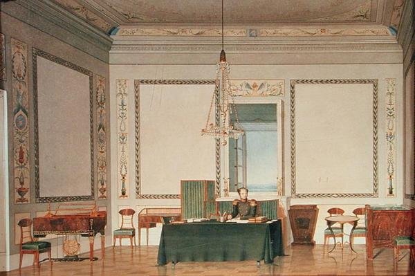 Kejser Alexander I (1777-1825) i palæets kontor, 1820 (wc på papir) af Tchernik Tchernik