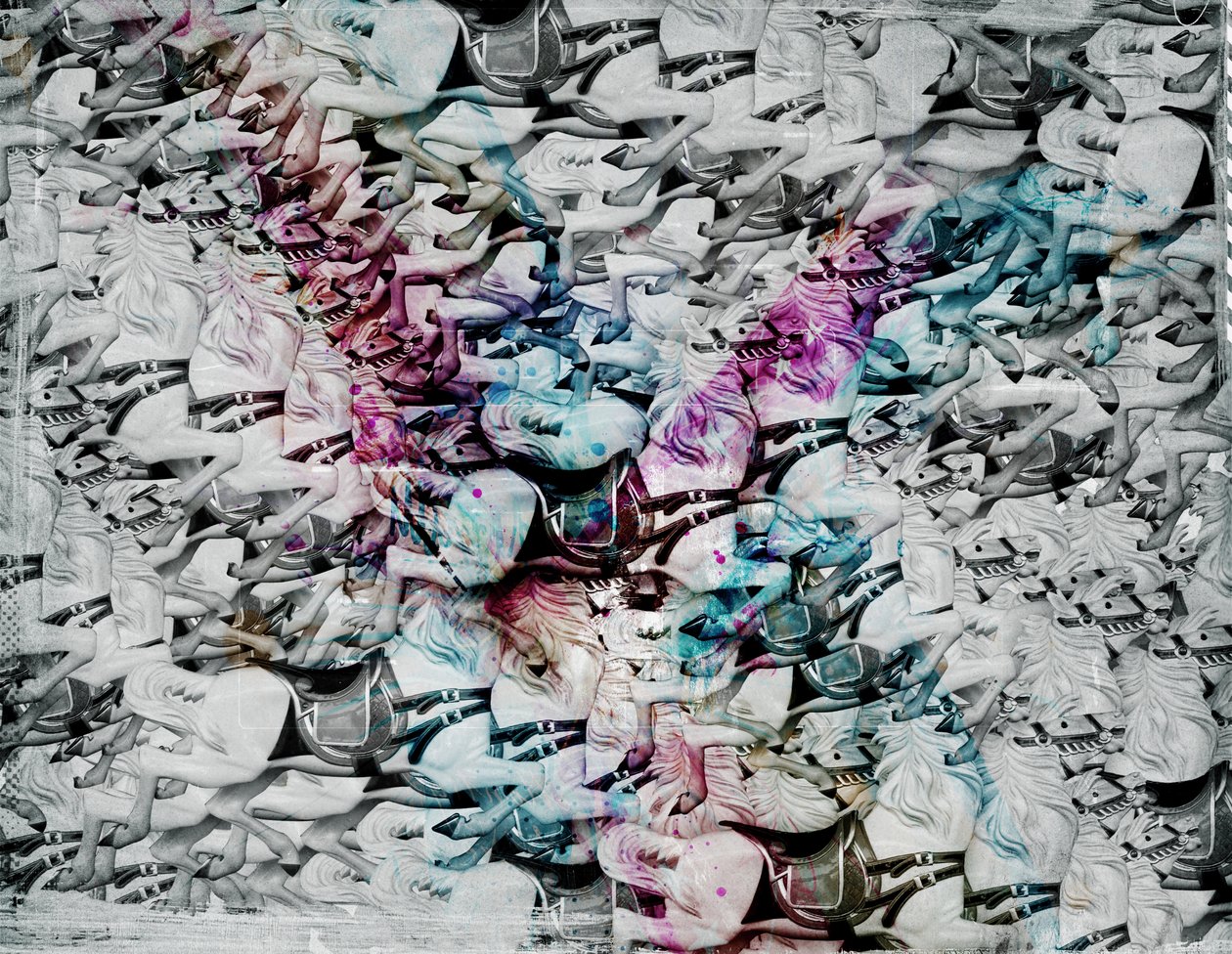 Crazy Horses, 2014 (Collage på lærred) af Teis Albers
