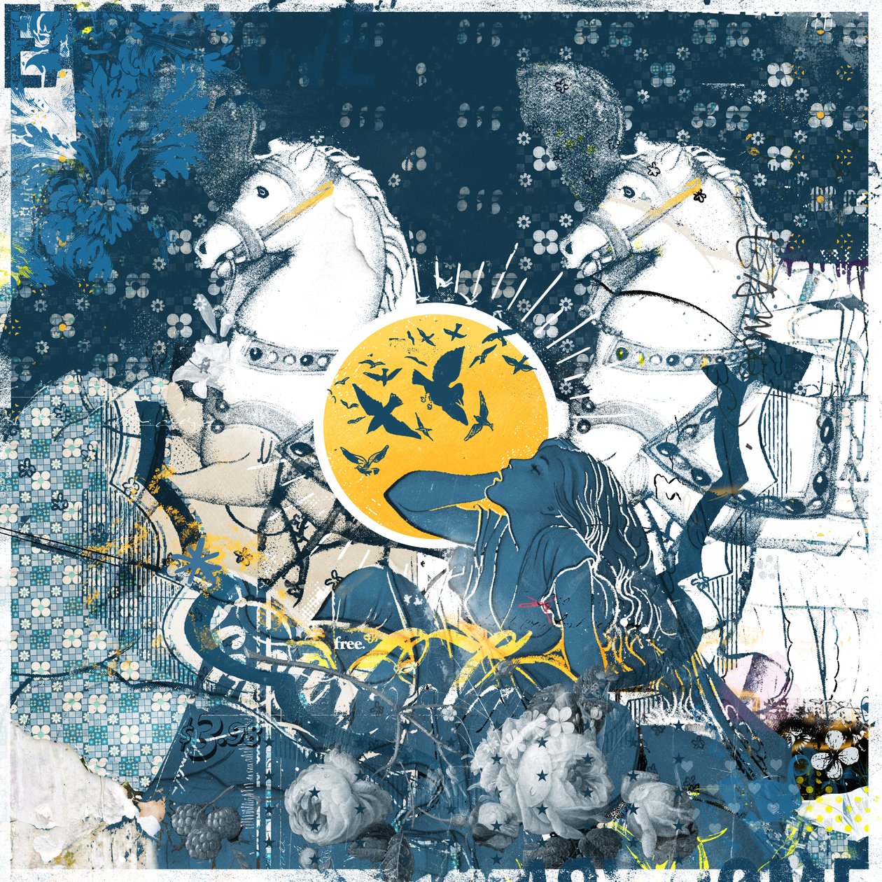 Dreams of Showponies, 2017 (Collage på lærred) af Teis Albers