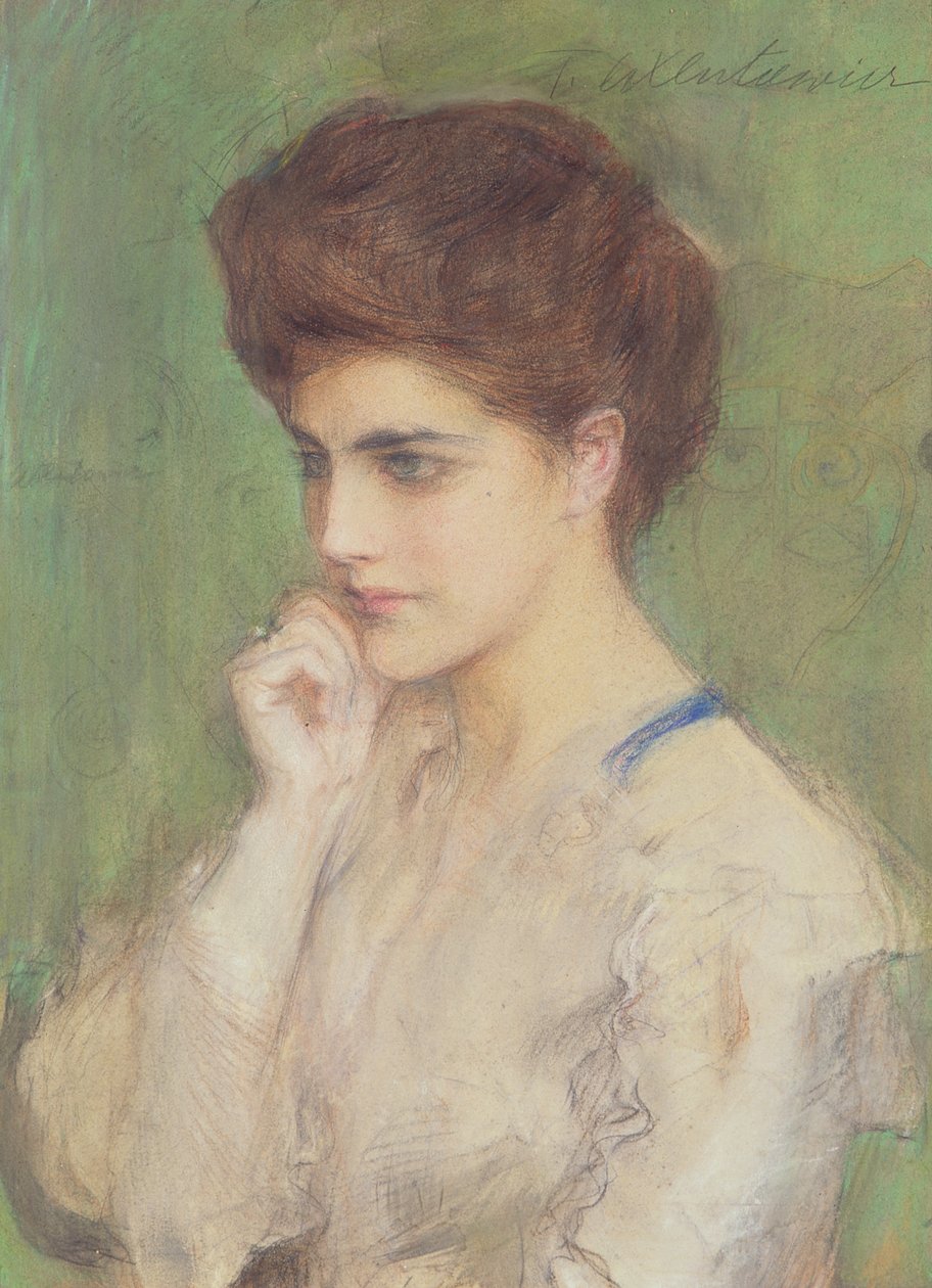 Woman Deep in Thought, ca. 1910 (pastel på papir) af Teodor Axentowicz