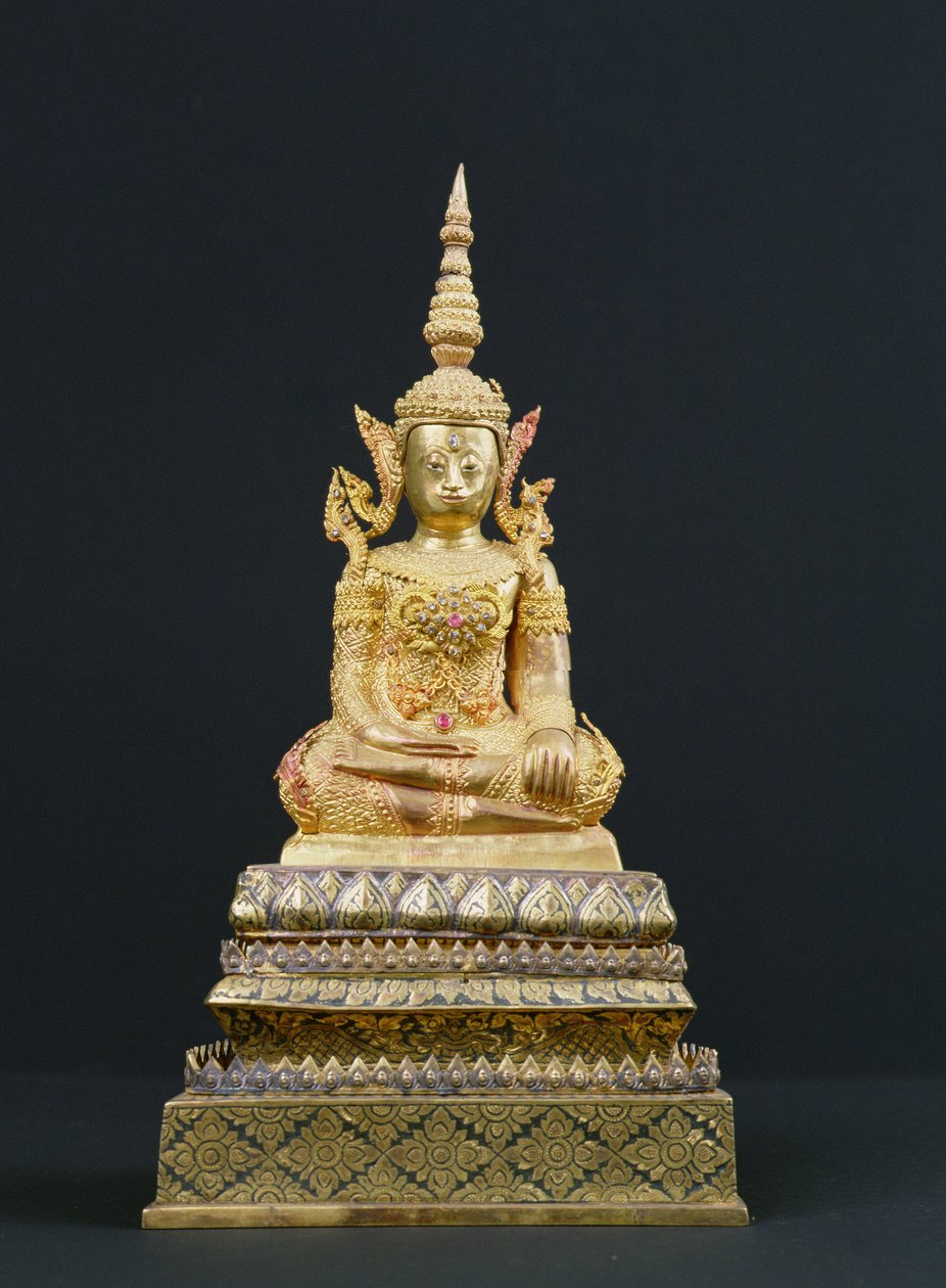Buddha siddende i meditation, Rattanakosin-perioden (1782-1910) (guld og ædelstene) af Thai