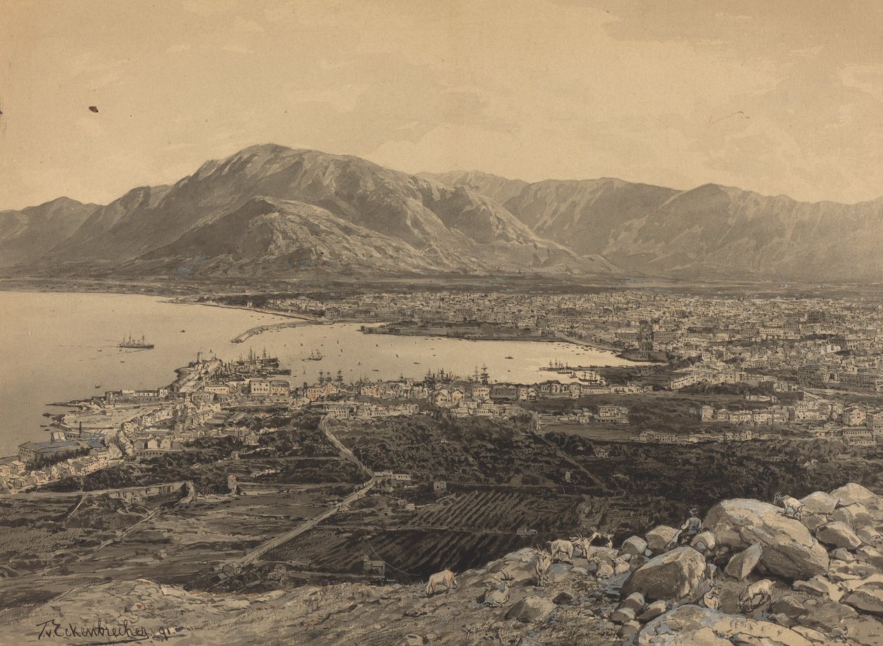 Havnen i Piræus, 1891. af Themistocles von Eckenbrecher