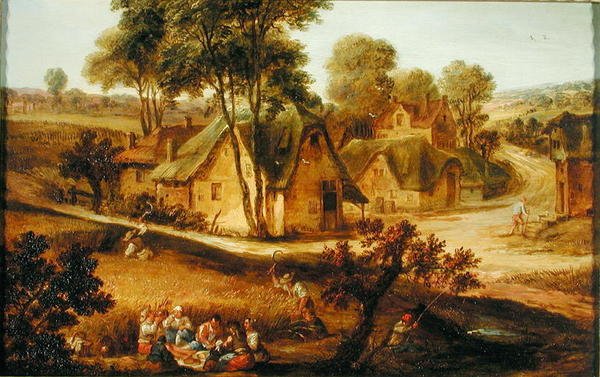 Landlig scene (olie) af Theobald Michau
