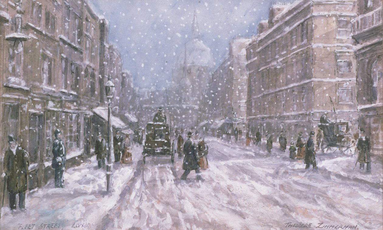 Fleet Street, London (wc og gouache på papir) af Theodor Franz Zimmermann