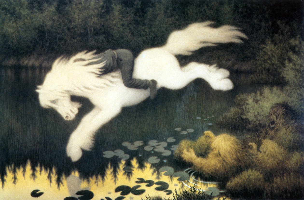 Dreng på hvid hest af Theodor Kittelsen