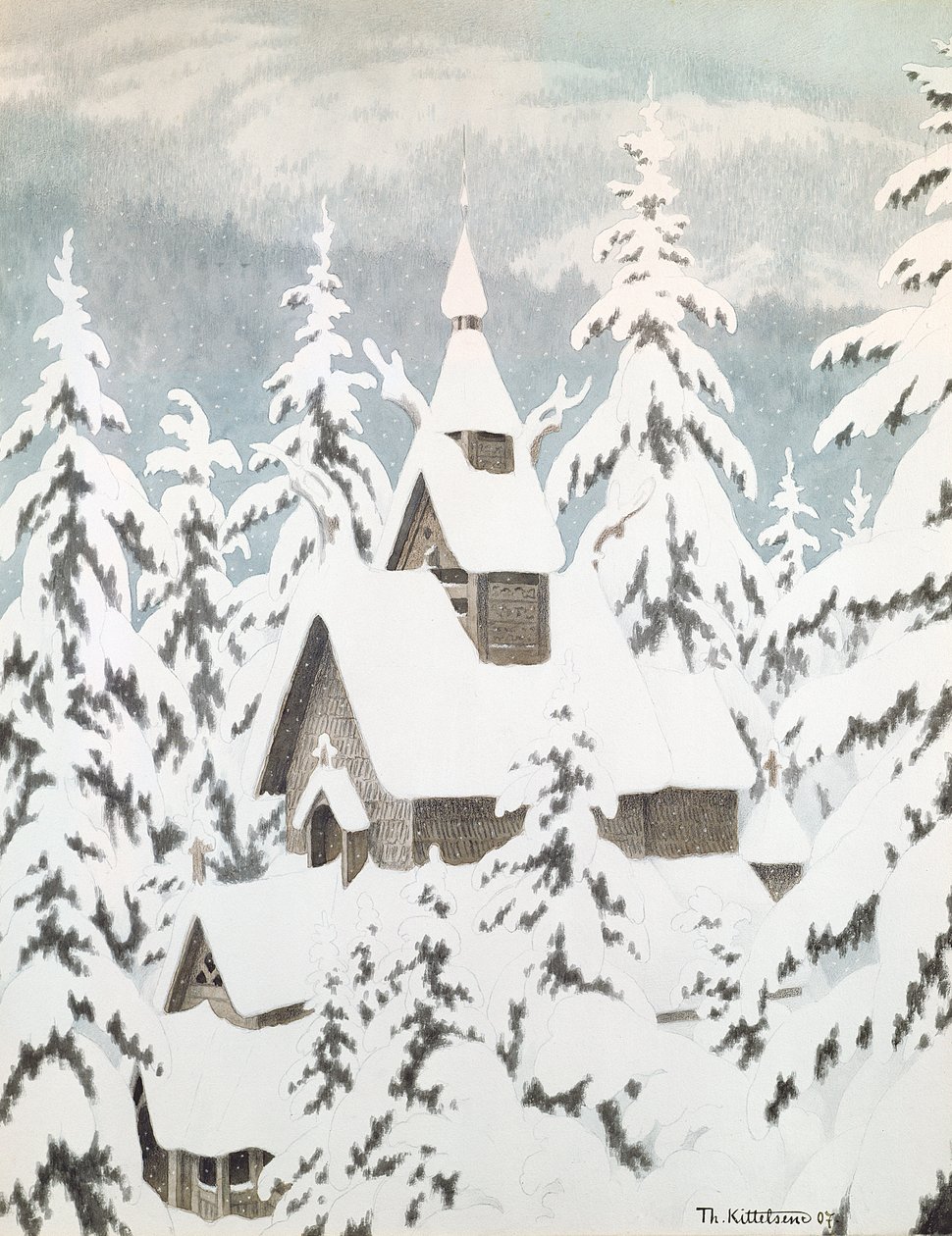 Kirke i sneen af Theodor Kittelsen