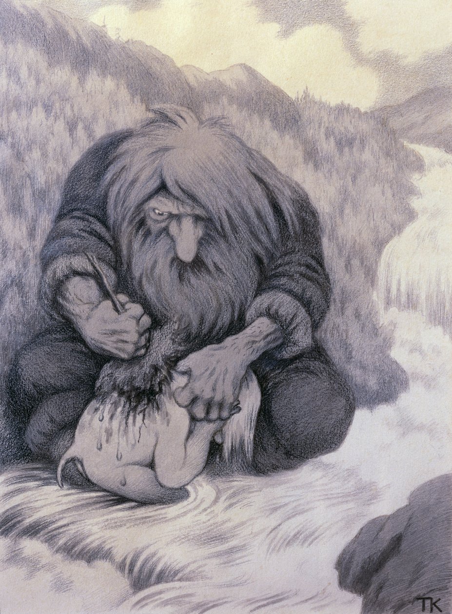 Trolden, der vasker sit barn af Theodor Kittelsen