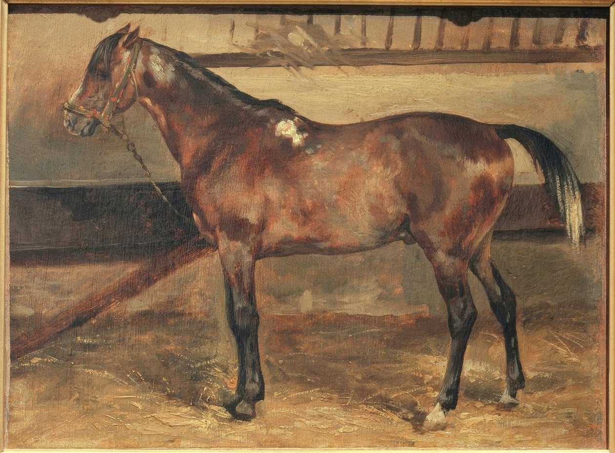 Brun hest i stalden af Theodore Gericault