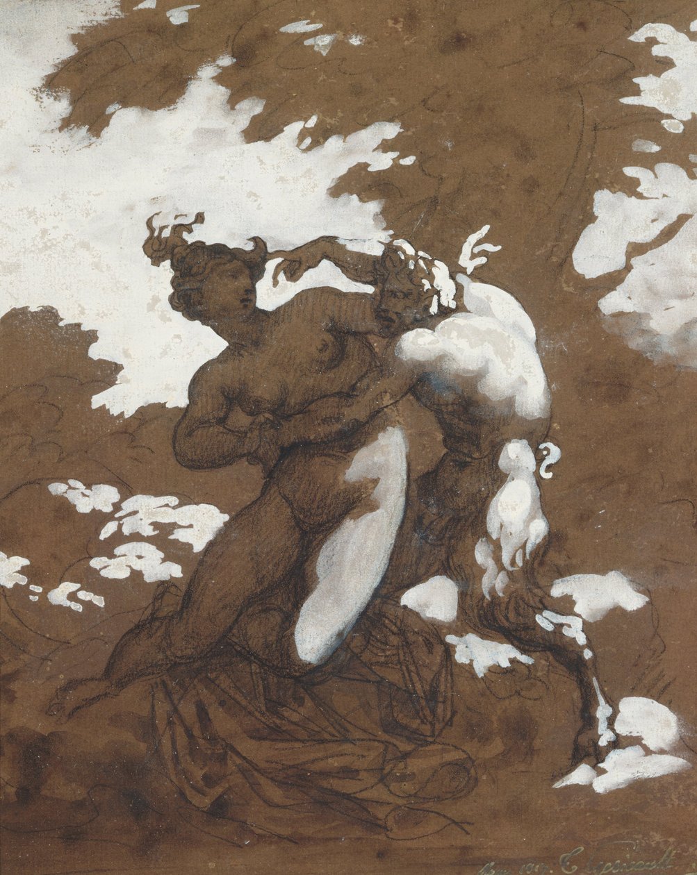 Satyr og nymfe af Theodore Gericault