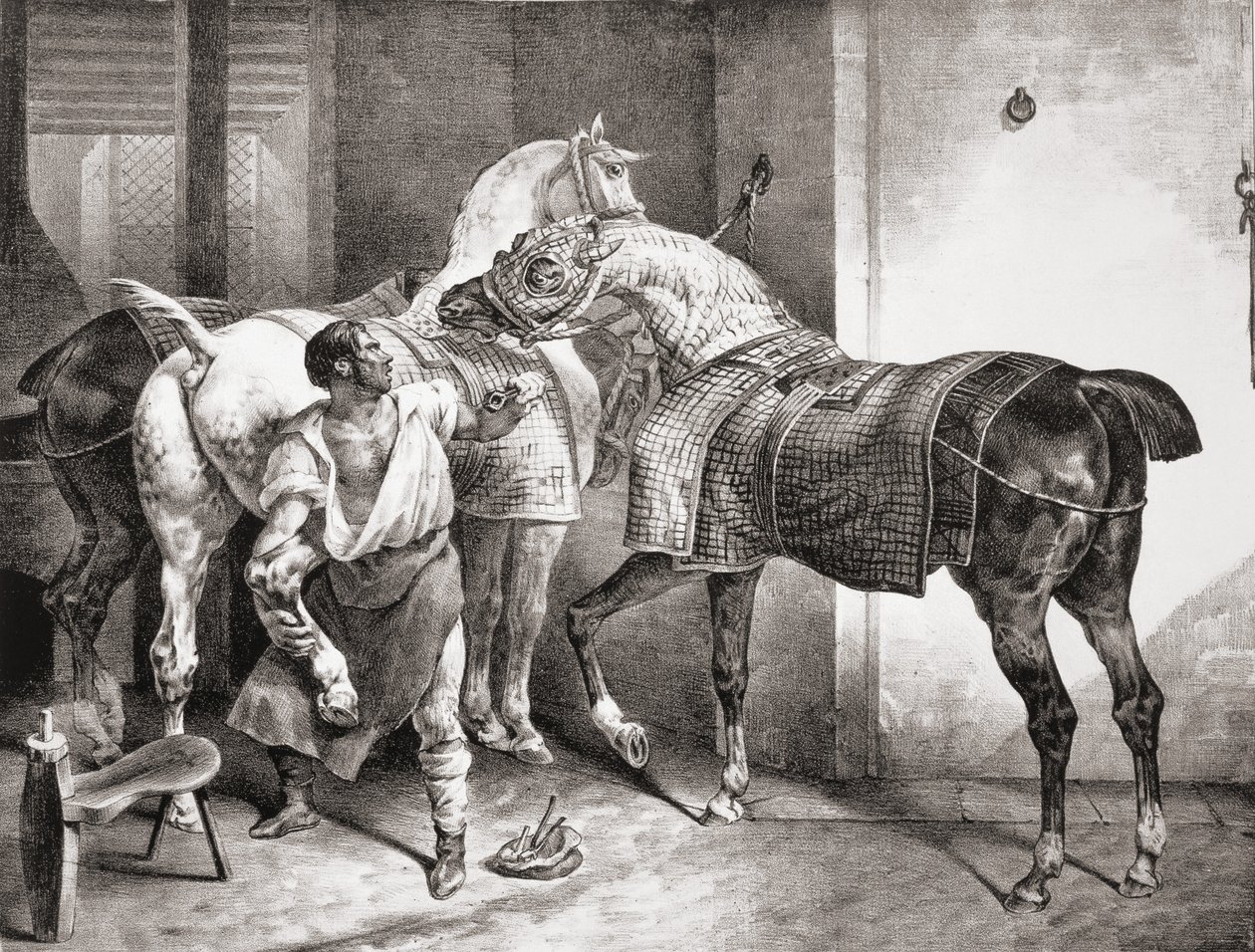 The Farrier, fra Etudes de Cheveaux, 1822 af Theodore Gericault