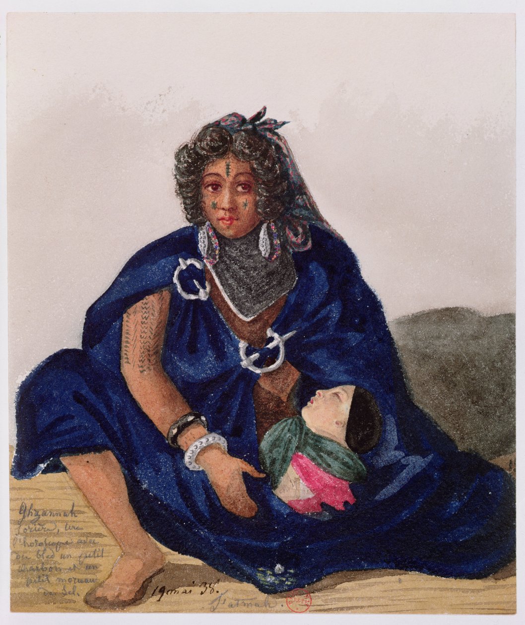 En troldkvinde, der fortæller om fremtiden med majs og salt i Ghzannah, 1835 af Theodore Leblanc