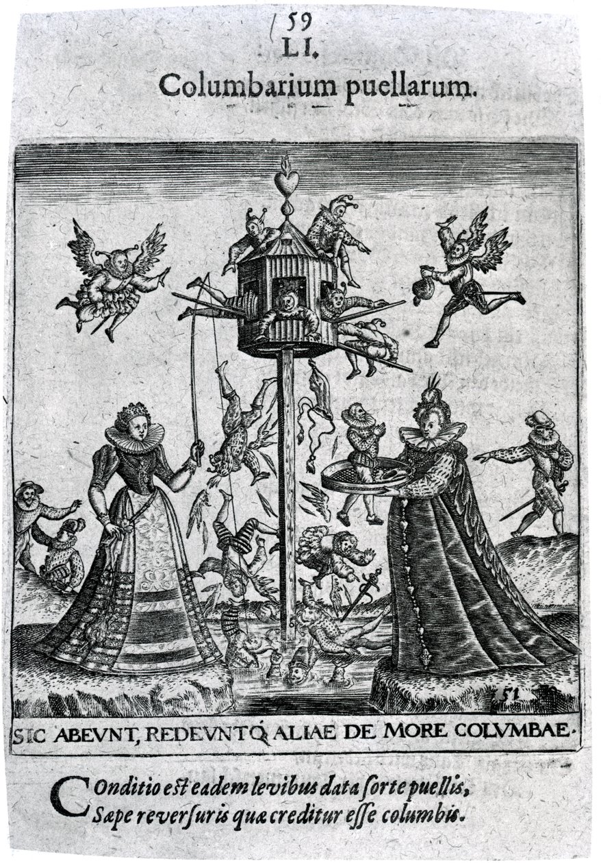 Columbarium puellarum fra "Proscenium vitae humanae Sive Emblematum secularium" af Theodore de Bry, 1627 af Theodore de Bry