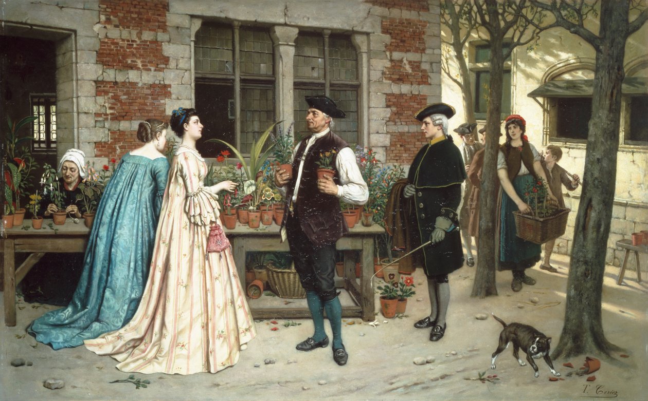Blomstersælgeren (olie på panel) af Theodore Ceriez