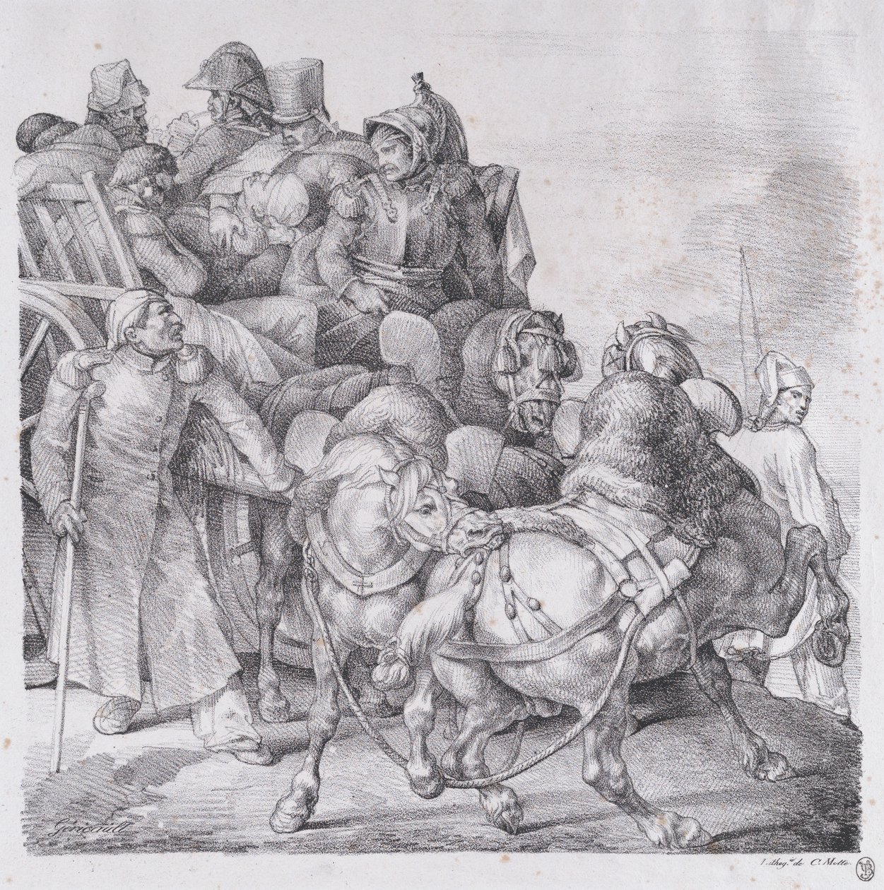 Vogn lastet med sårede soldater, 1818. af Theodore Gericault