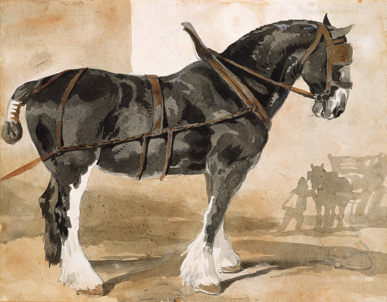 Udspændt sort hest af Theodore Gericault