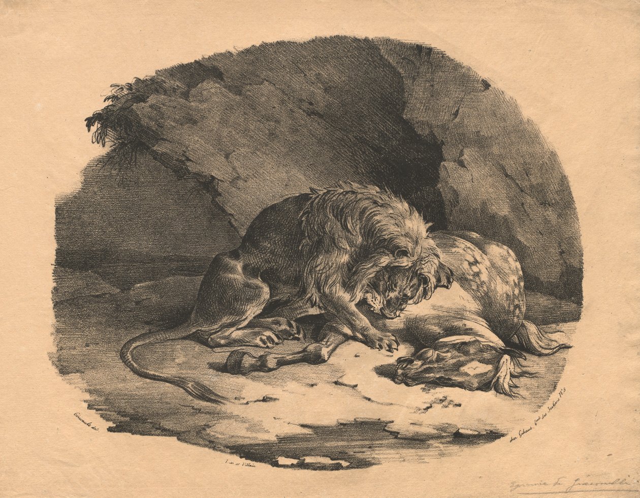 Hest fortæret af en løve af Theodore Gericault