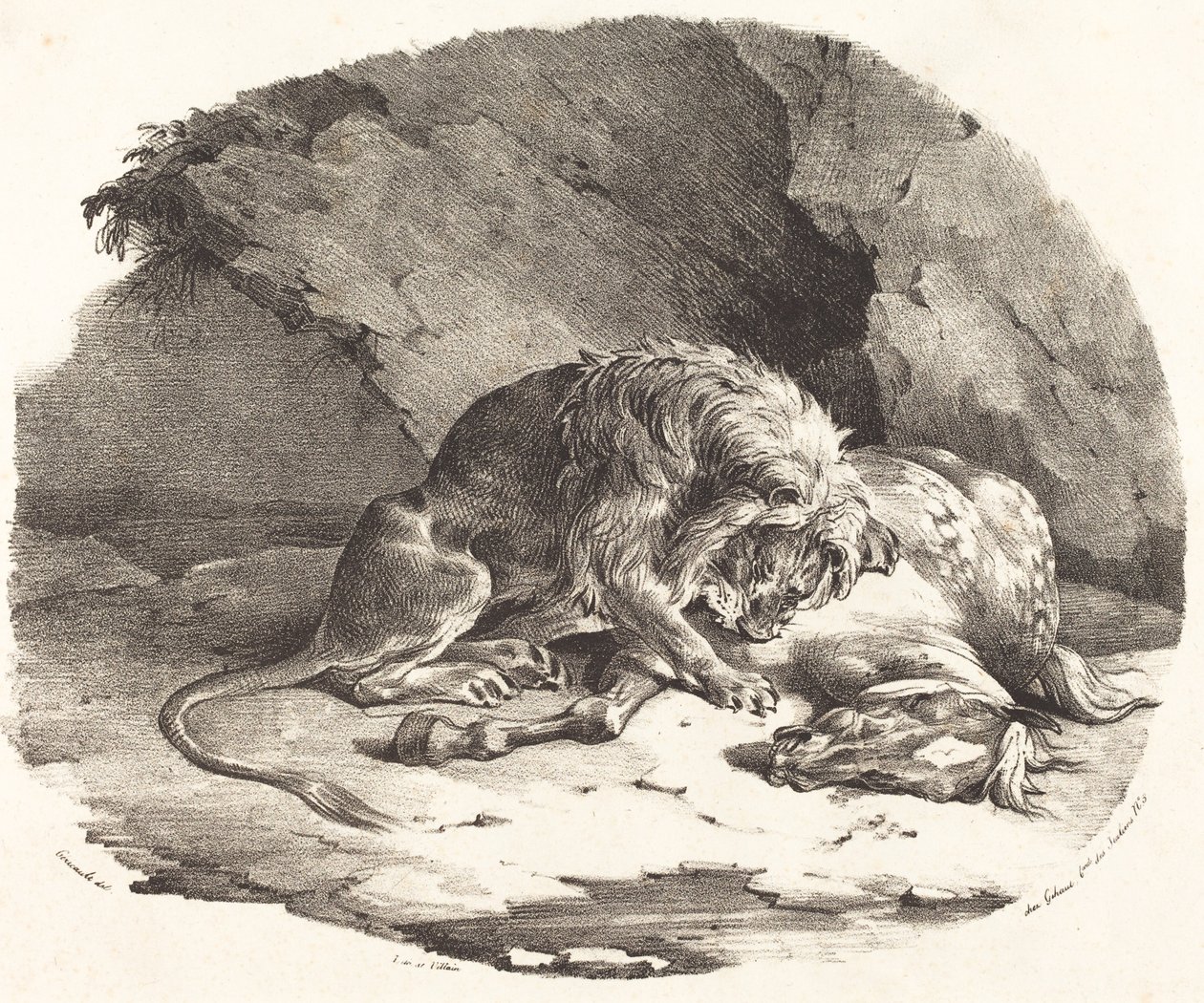 Løve fortærer en hest af Theodore Gericault