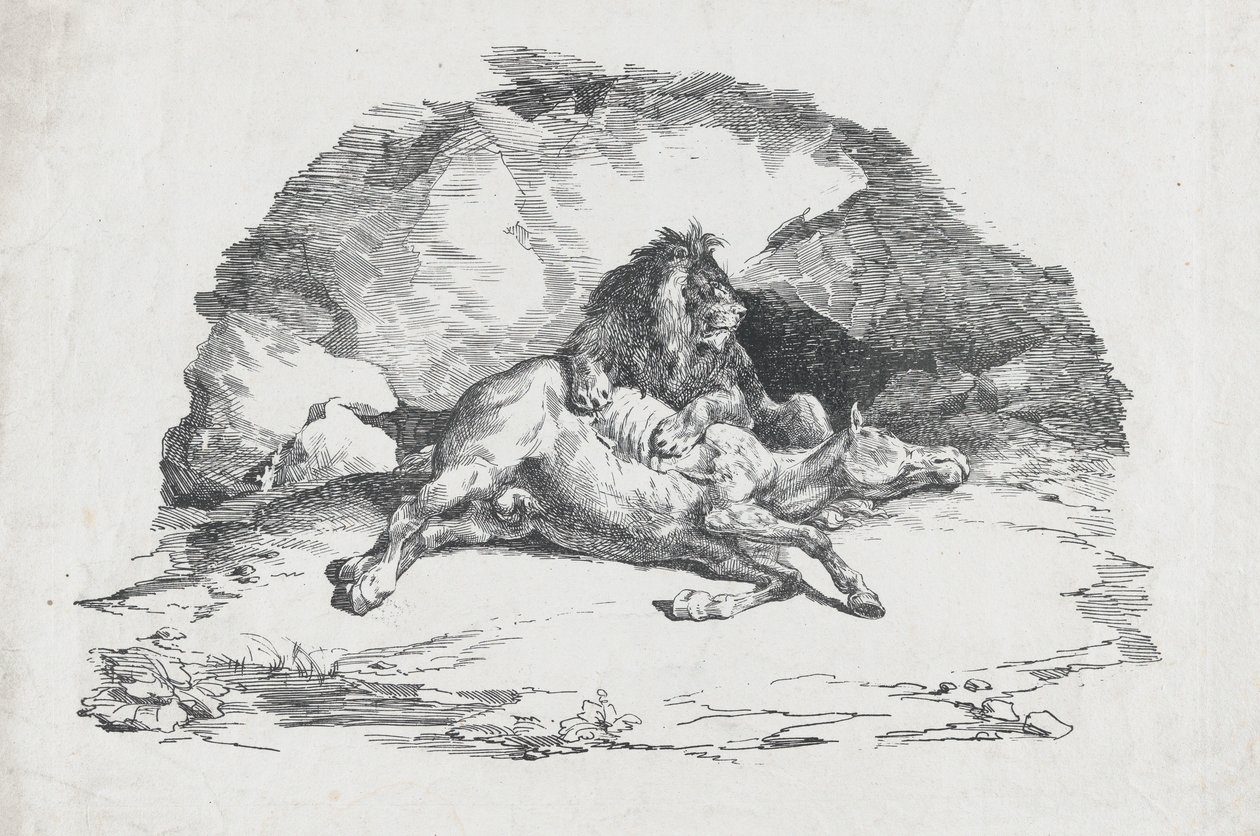 Løve fortærer en hest, 1818. af Theodore Gericault