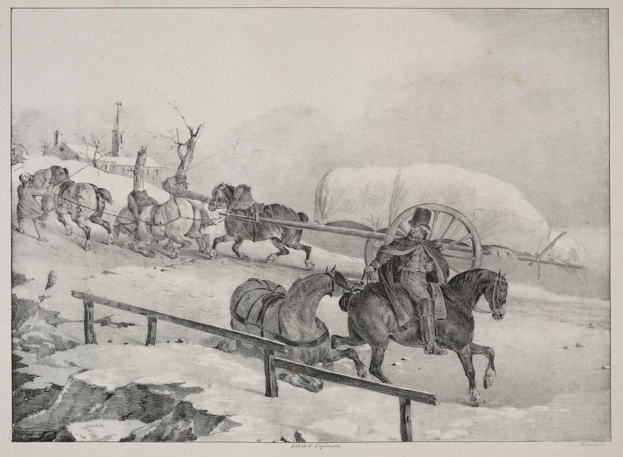 Vognmand, der klatrer på en bakke af Theodore Gericault
