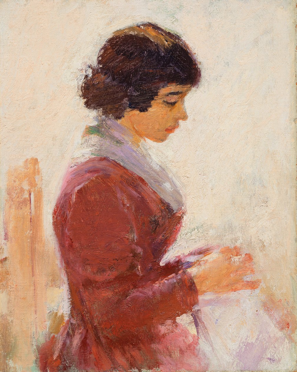Pige i rødt, syning, af Theodore Robinson