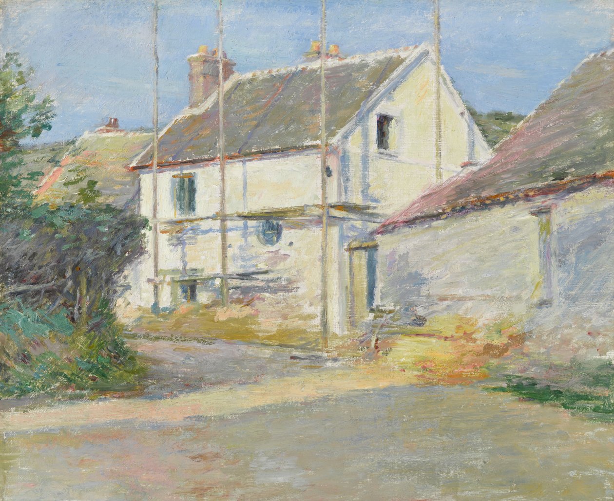 Hus med stilladser, Giverny af Theodore Robinson