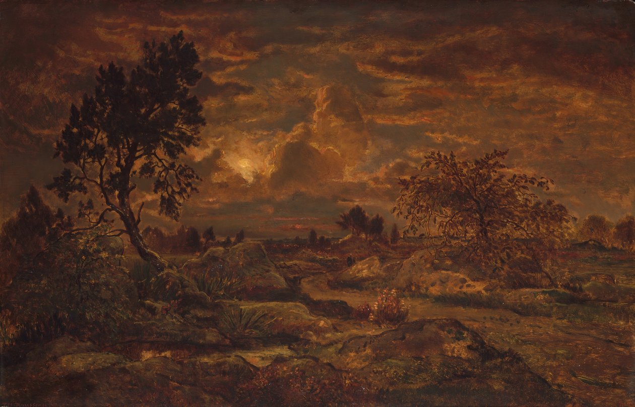 Solnedgang nær Arbonne, ca. 1860-65. af Theodore Rousseau
