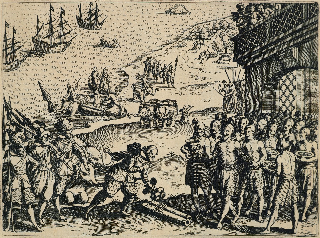 Hollænderne går i land i Calcutta af Theodore de Bry