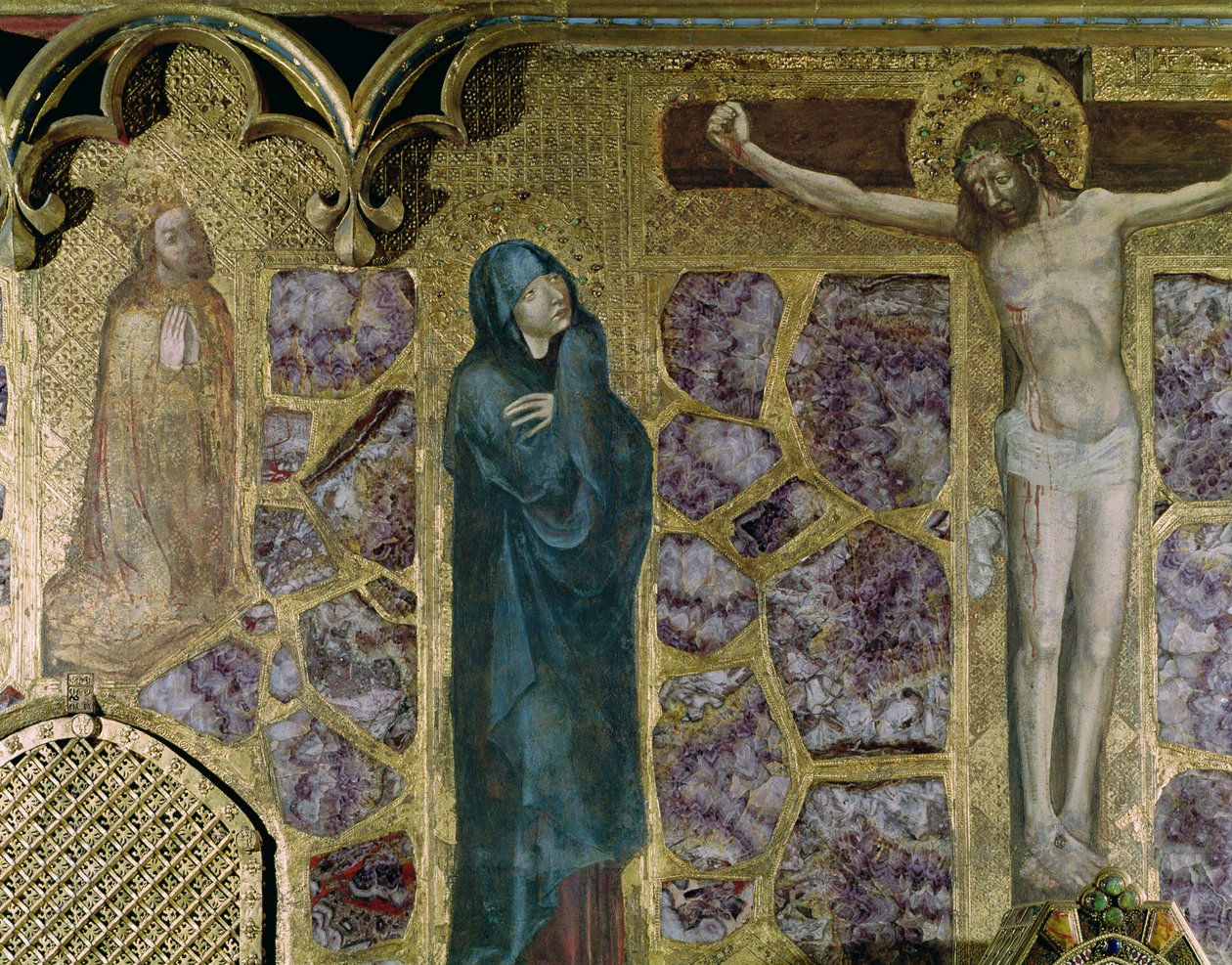 Charles IV (1316-78) ved Bøn, Jomfruen og Korsets Kristus, fra St. Wenceslas Kapel (tempera og guld på panel) af Theodoricus of Prague